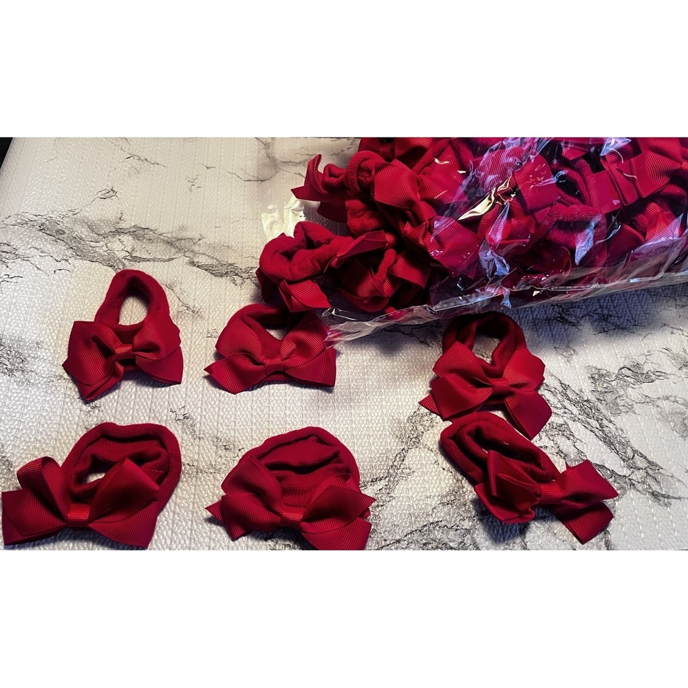 Red Bow Hair Scrunches 200ct. Perfect For Holiday Festivals, Ballet B/C